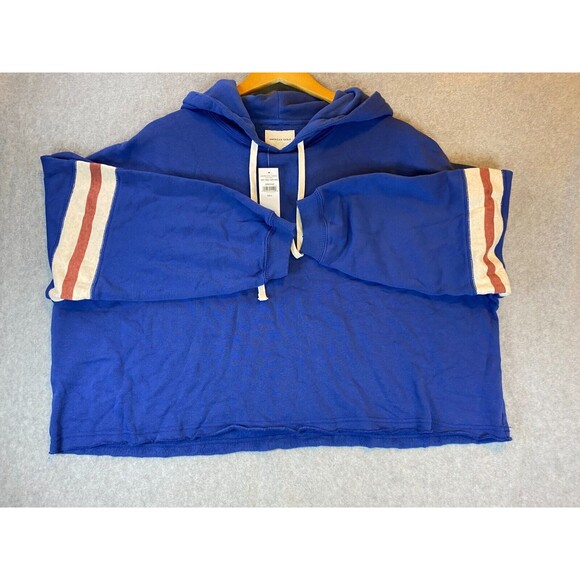 American Eagle Outfitters Cropped Boxy Hoodie Women Large Blue Fleece Drawstring - Picture 5 of 16